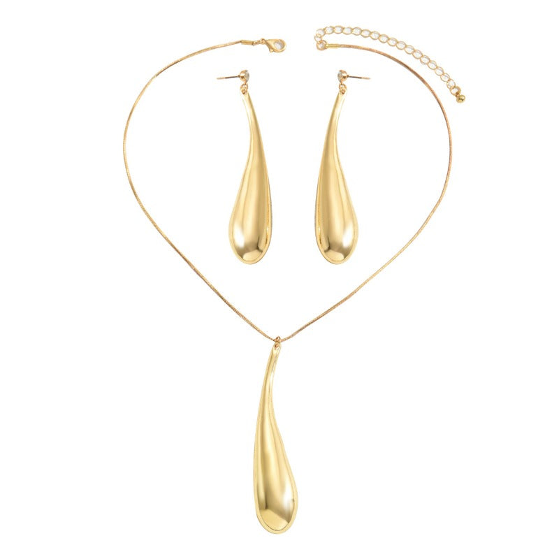 Wholesale Minimalist Water Droplet Niche Design Earrings Temperament Versatile Earrings and Necklace Set